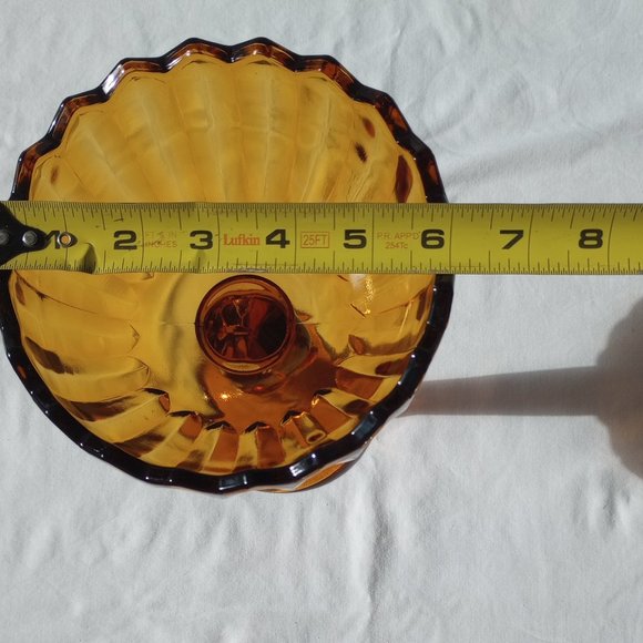 Vintage Indiana Glass Amber Pedestal Lotus Flower Blossom Candy Dish- - Picture 7 of 7